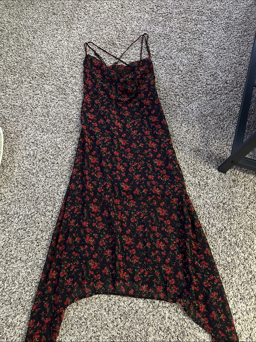 wild fable Black Slip Dress with Red Floral Print (MRO)